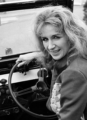 Liz Shaw at the wheel of Bessie