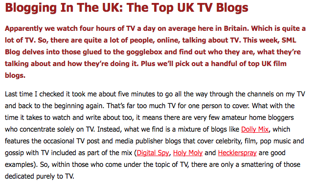 Social Media Library Top UK TV Blogs