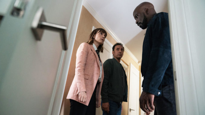 Katja Herbers, Aasif Mandvi and Mike Colter in CBS's Evil